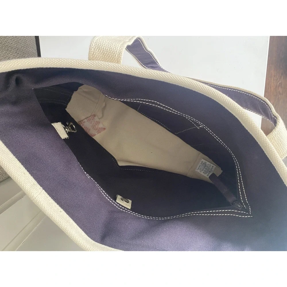 Lands End Navy Blue 5 Pocket Zip Top Medium Canvas Tote Bag NWOT Coastal Casual